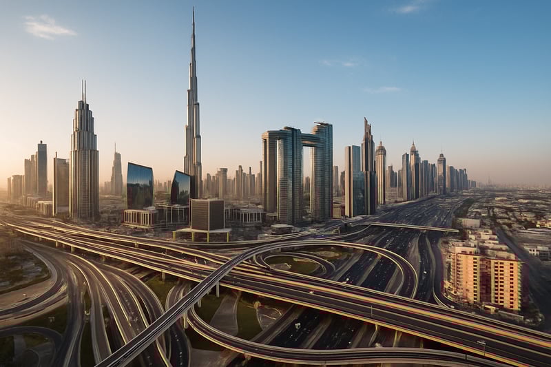 Dubai skyline and modern highway infrastructure