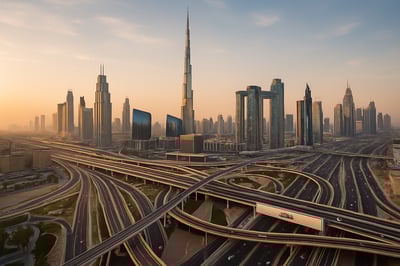 Dubai skyline with modern highways and toll roads