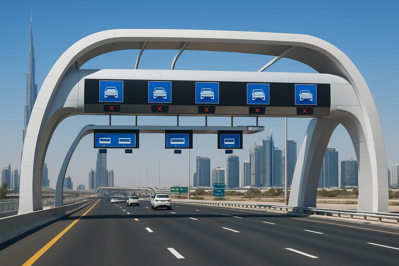 State-of-the-art toll gate on a Dubai highway