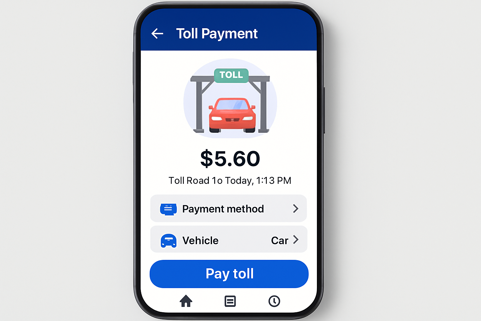 User-friendly toll payment mobile app interface